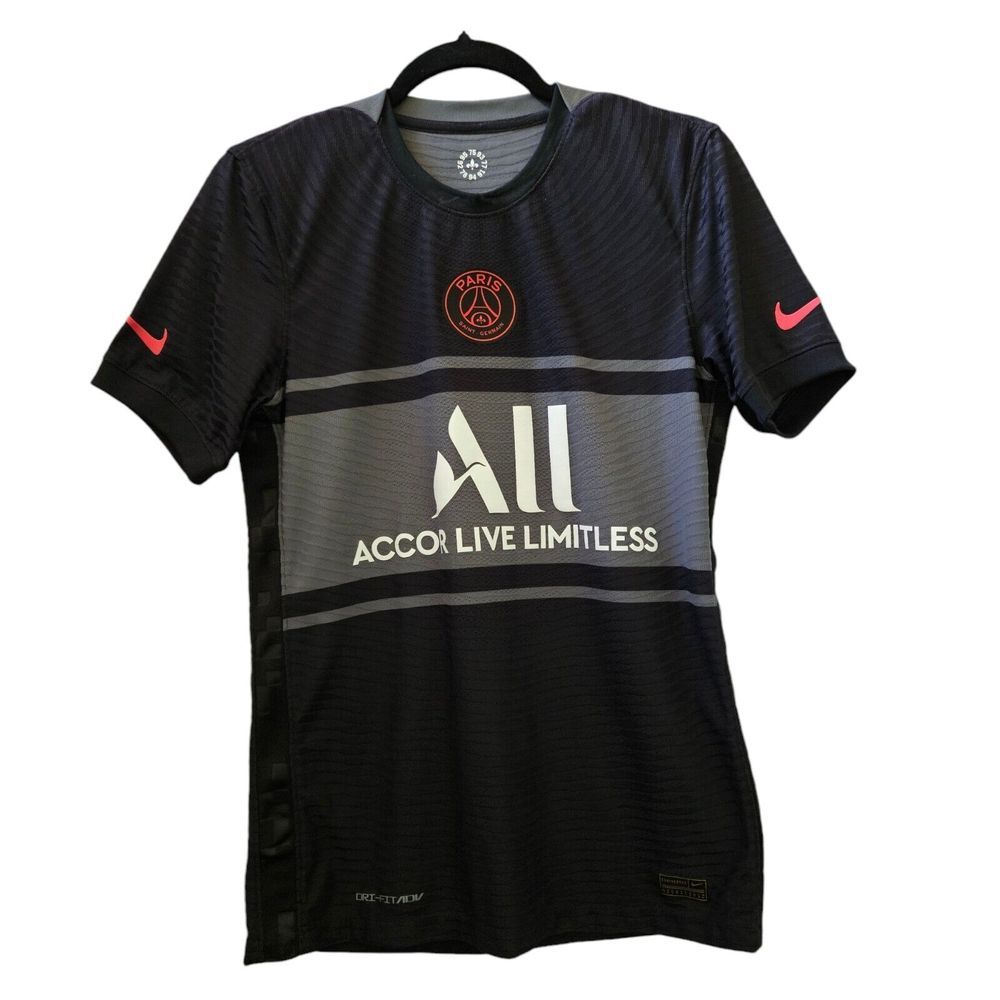 Nike Paris Saint-German PSG Match 2021/22 Third Black Sz S Soccer Jersey Stretch
